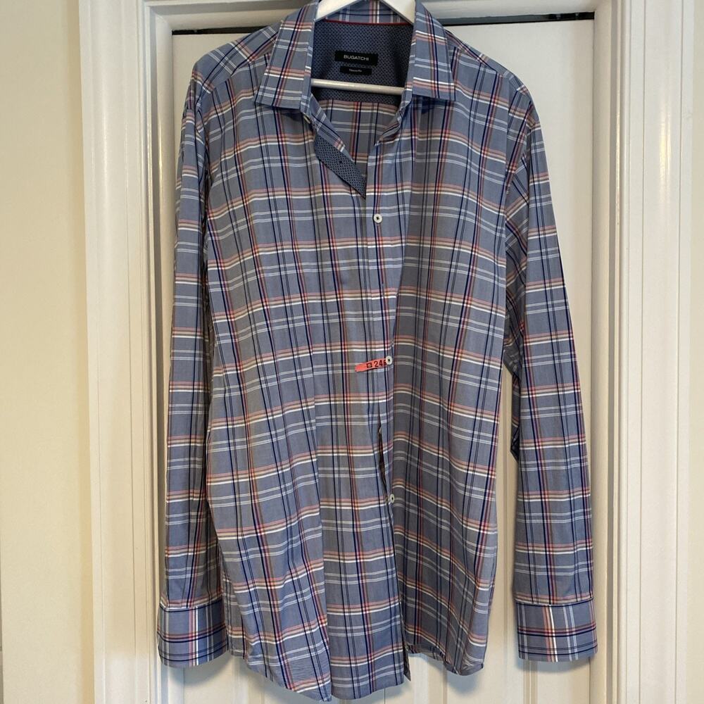 Bugatchi Mens Button Down Dress Shirt Size XXL Classic Fit Blue